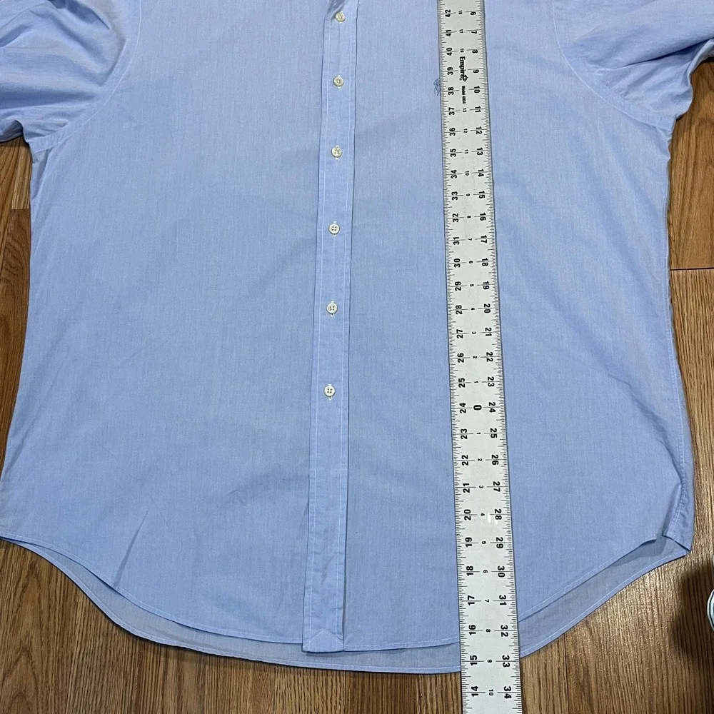 Ralph Lauren Yarmouth Mens 17-35 Light Blue Cotton Button Down Shirt Long Sleeve